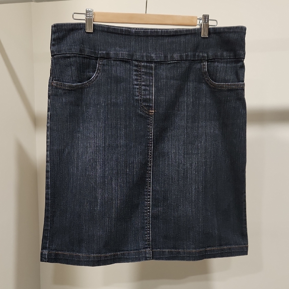 Women's Dark Blue Denim Midi Skirt - Classic Pencil